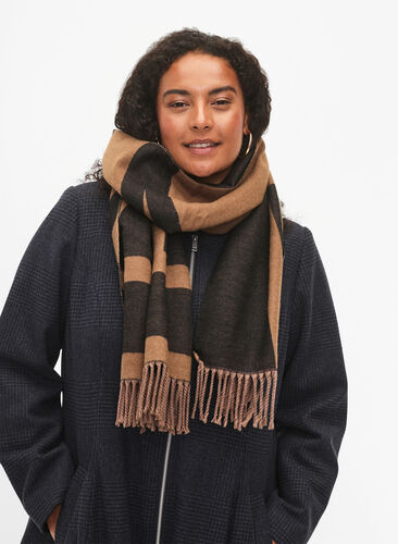 Soft scarf with fringe, Black/T. Brown, Model image number 0