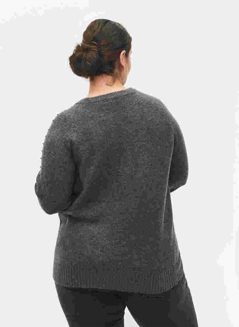 Knitted jumper with beads, Dark Grey Melange, Model image number 1
