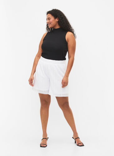 Shorts with textured fabric, Bright White, Model image number 0