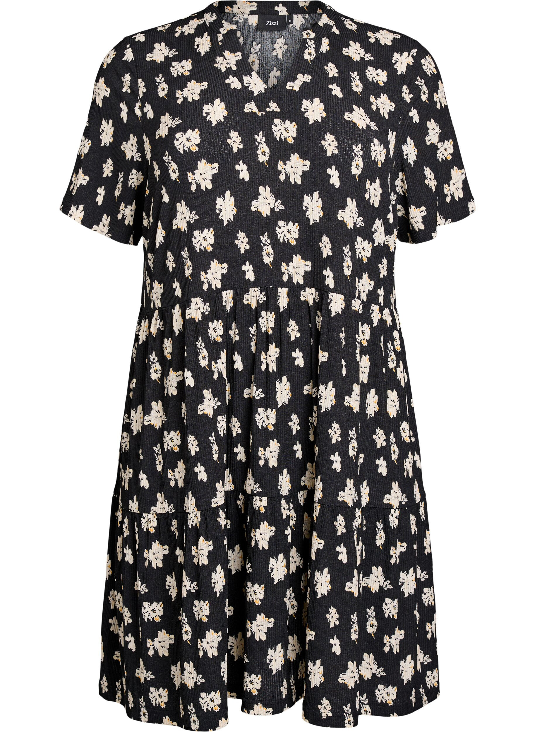 ZizzifashionPatterned dress with panels, Black, Packshot image number 0