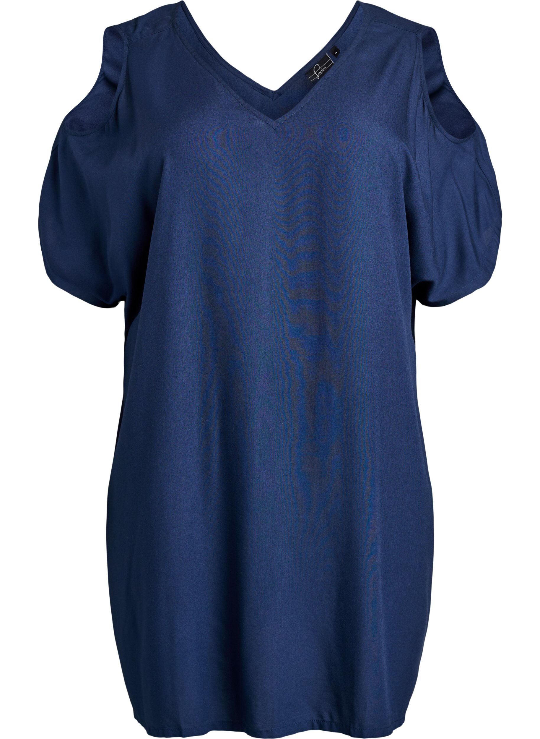 Beach dress in viscose with shoulder detail