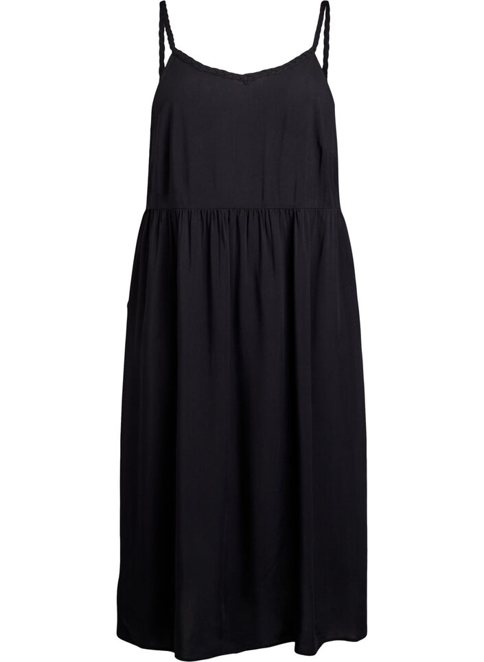 Midi strap dress with a smocked back, Black, Packshot image number 0