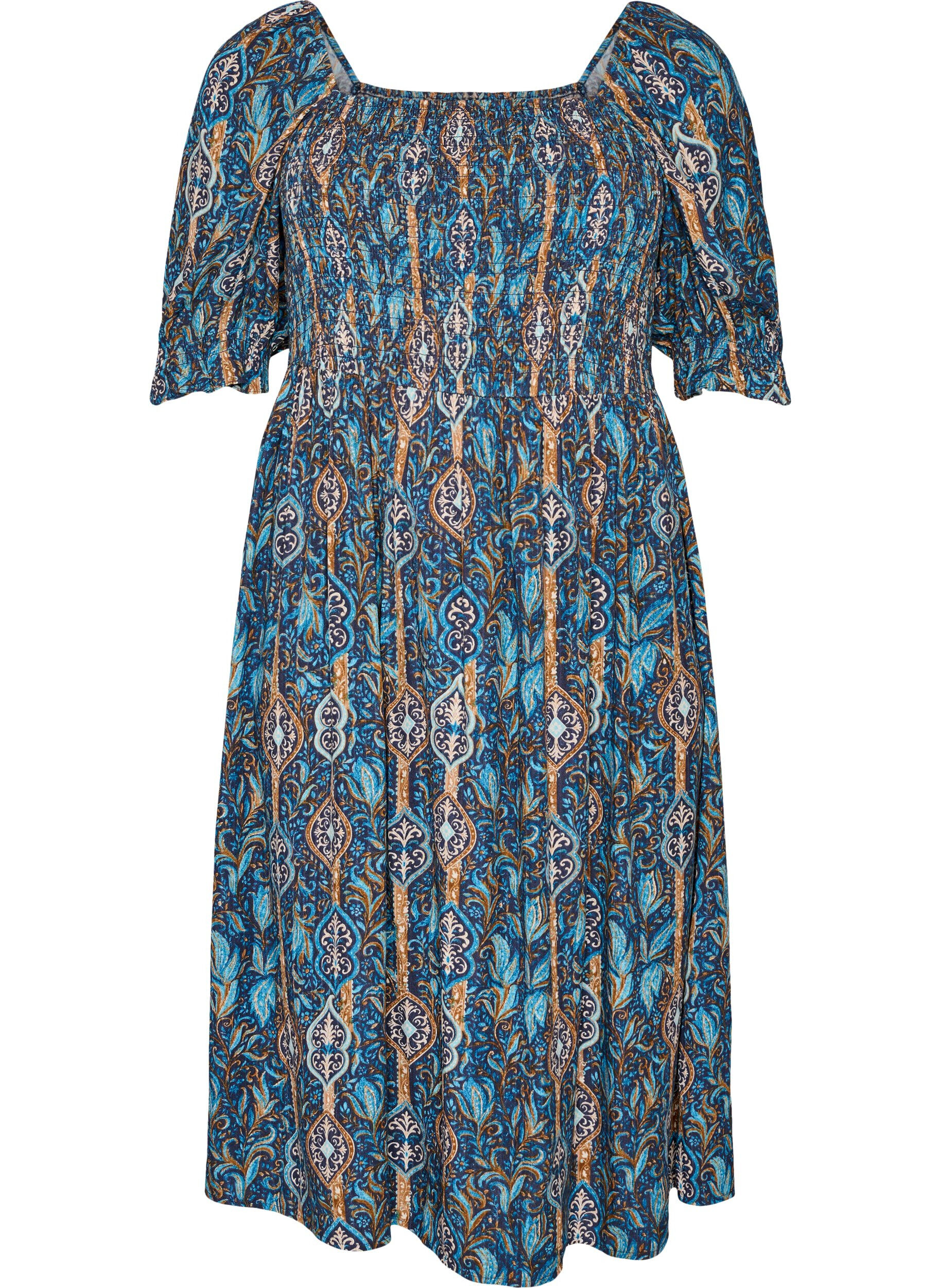 ZizzifashionSummer dress in viscose with paisley print, Blue, Packshot image number 0