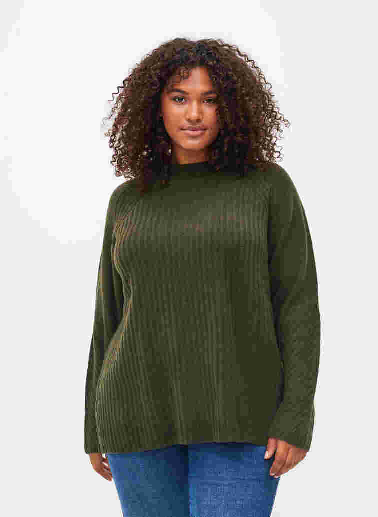 High-neck knitted top with jumper details, Forest Night Mel., Model