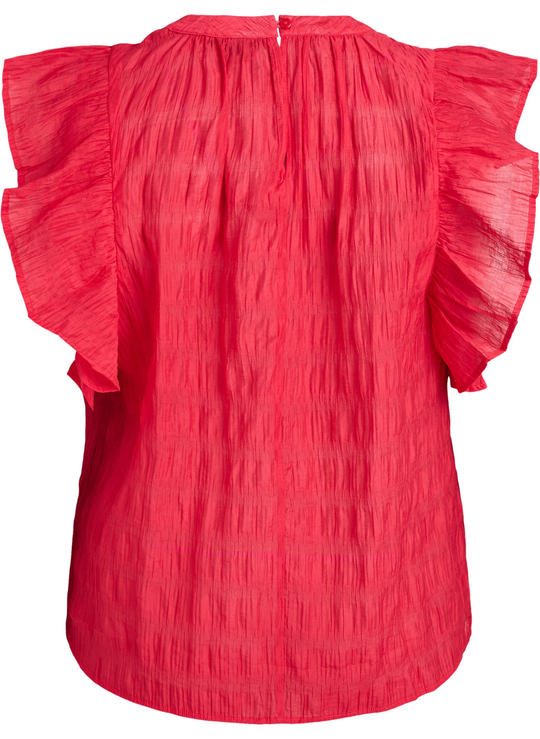 ZizzifashionSleeveless blouse with texture and ruffles, Red, Packshot image number 1