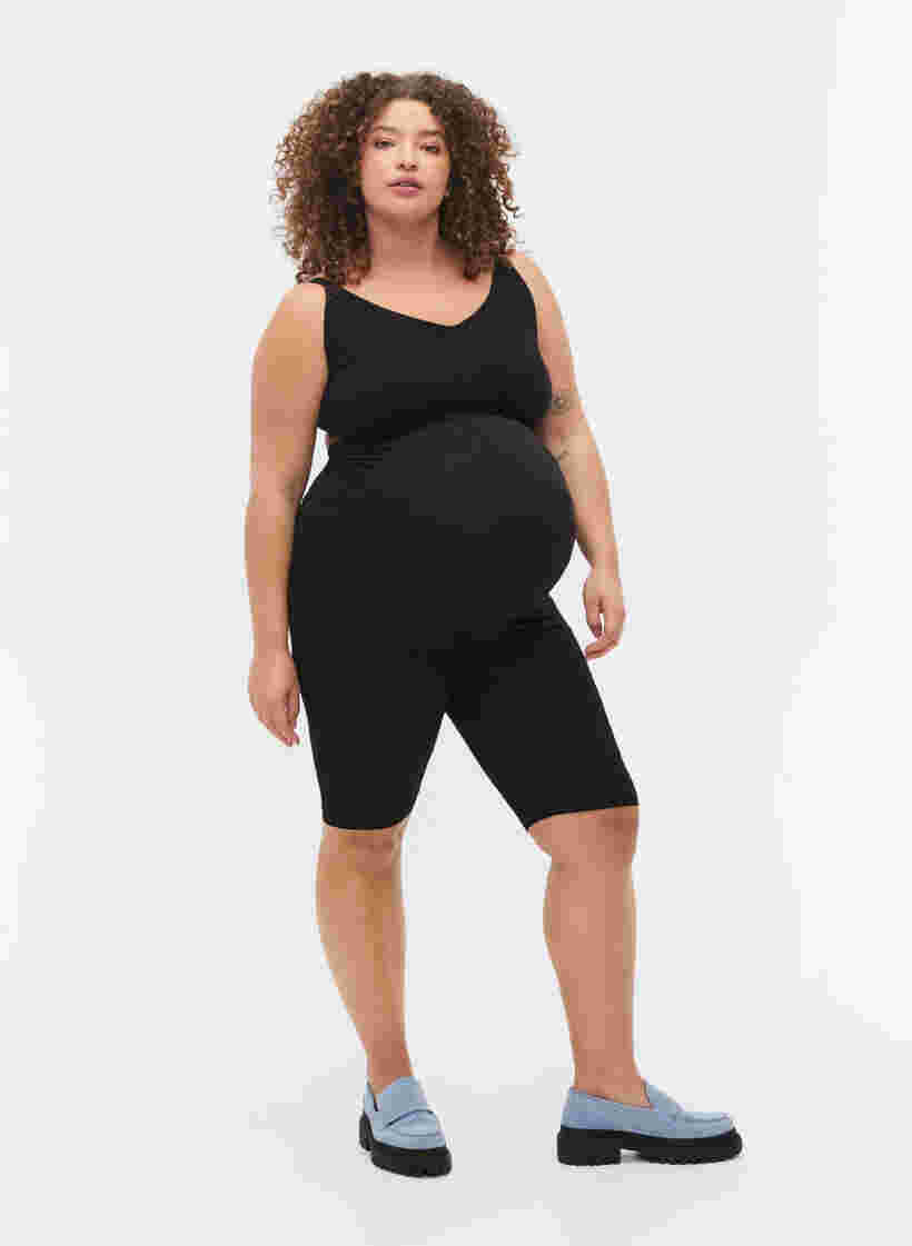 Cotton tight-fitting maternity shorts, Black, Model image number 3