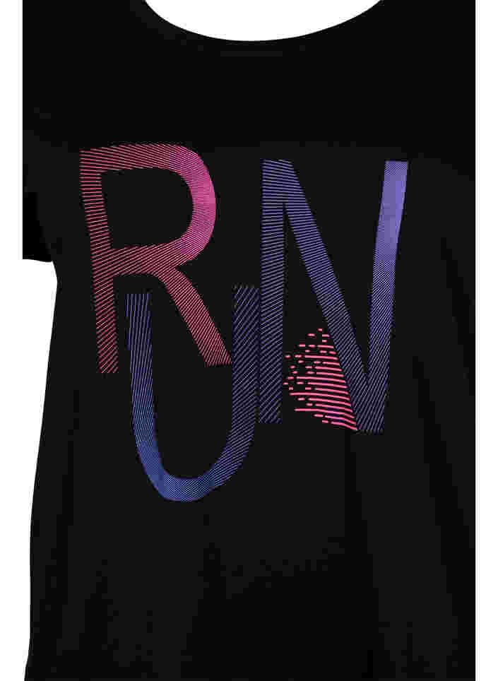 Sports t-shirt with print, Black w. stripe run, Packshot image number 2