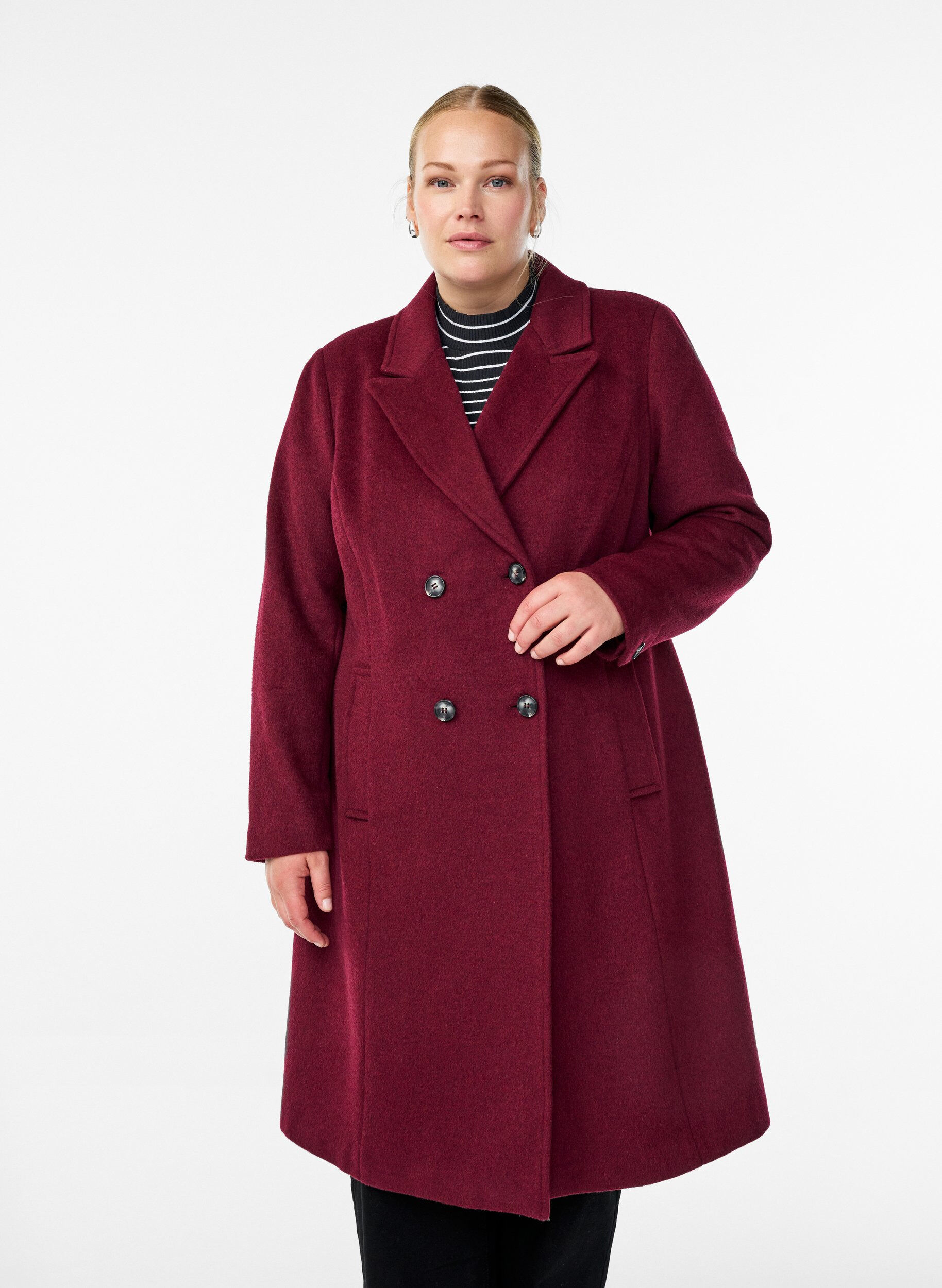 Wool-blend coat with double-breasted buttons, Red, Model