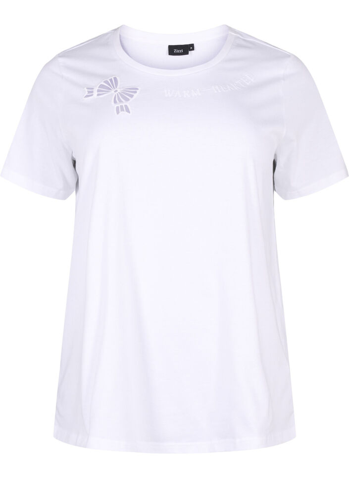 Organic cotton T-shirt with bow detail, Bright White, Packshot image number 0