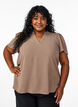 Blouse with short ruffle sleeves and V-neck, Brown, Model image number 0