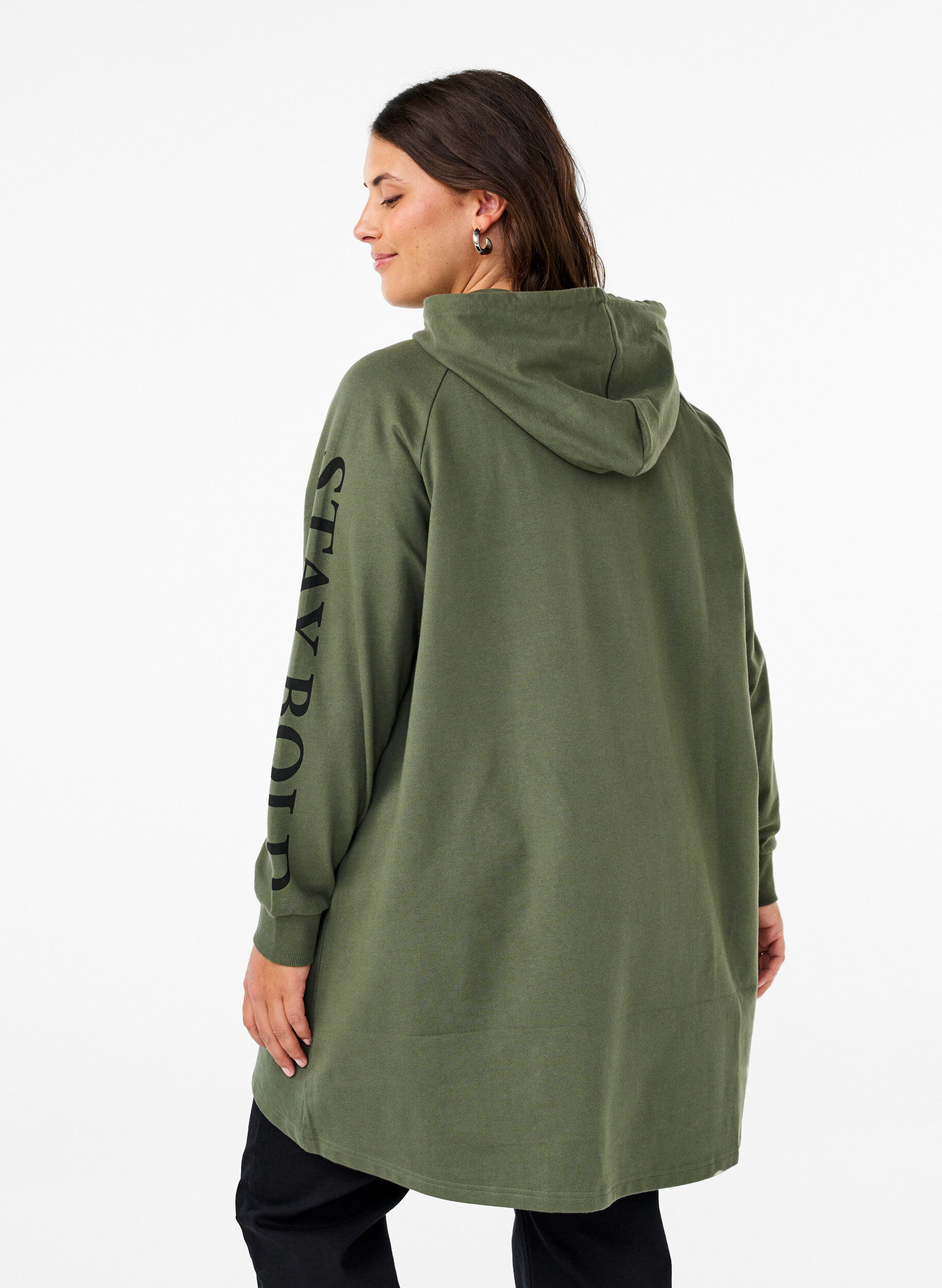Zizzifashion Oversize sweatshirt with print on the sleeves, Thyme w. Black, Model image number 1