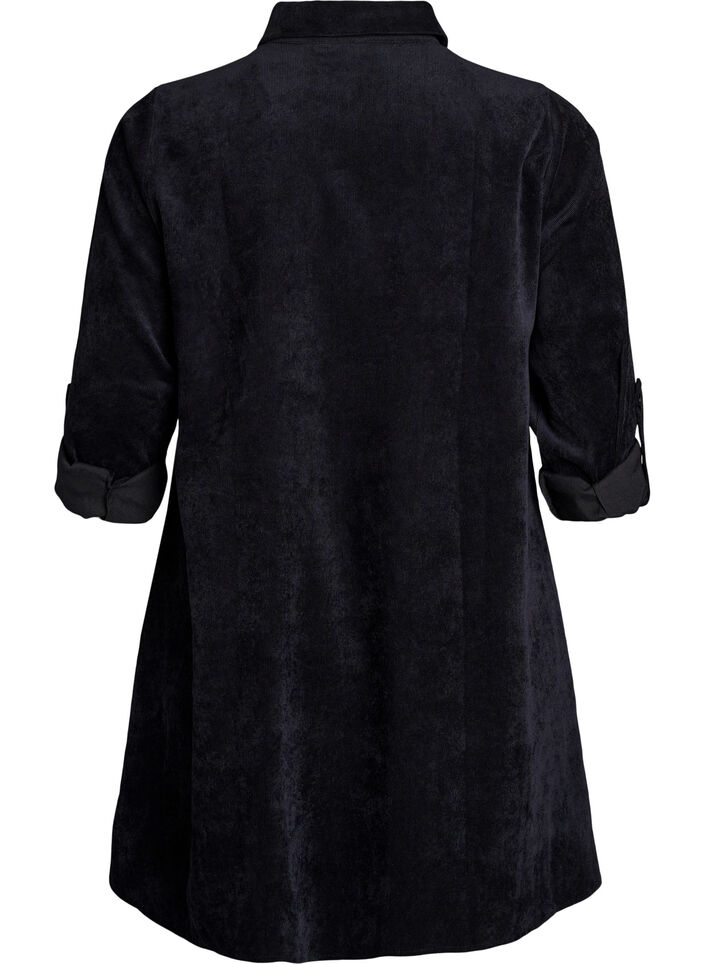 Velvet dress with zipper and 3/4 sleeves, Black, Packshot image number 1