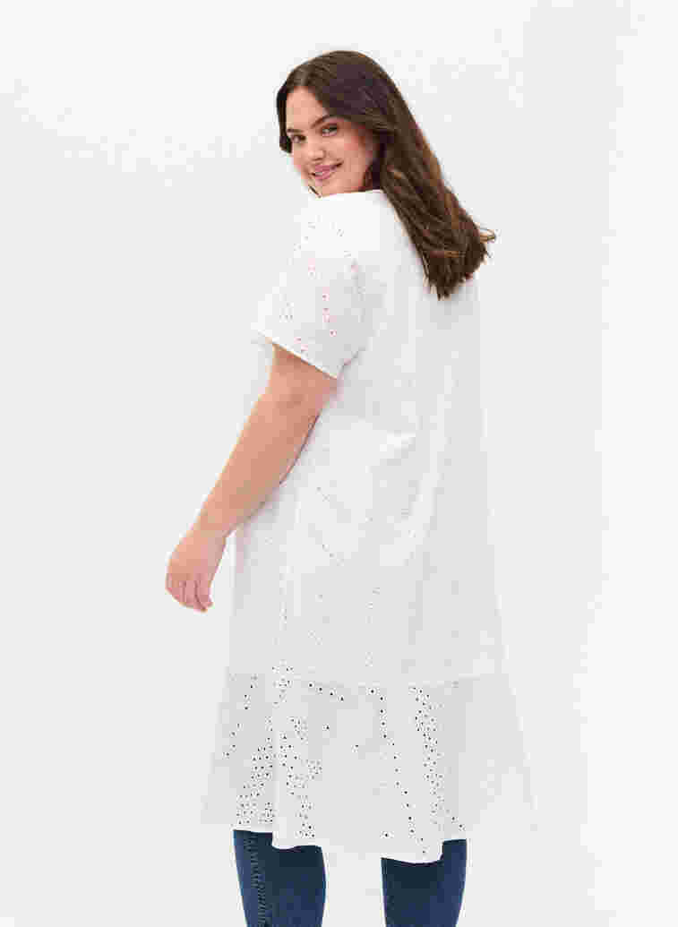 Short-sleeved cotton dress with broderie anglaise, Bright White, Model image number 1