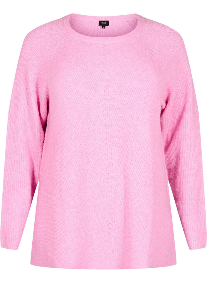 Knitted blouse with round neck, Begonia Pink Mel., Packshot image number 0