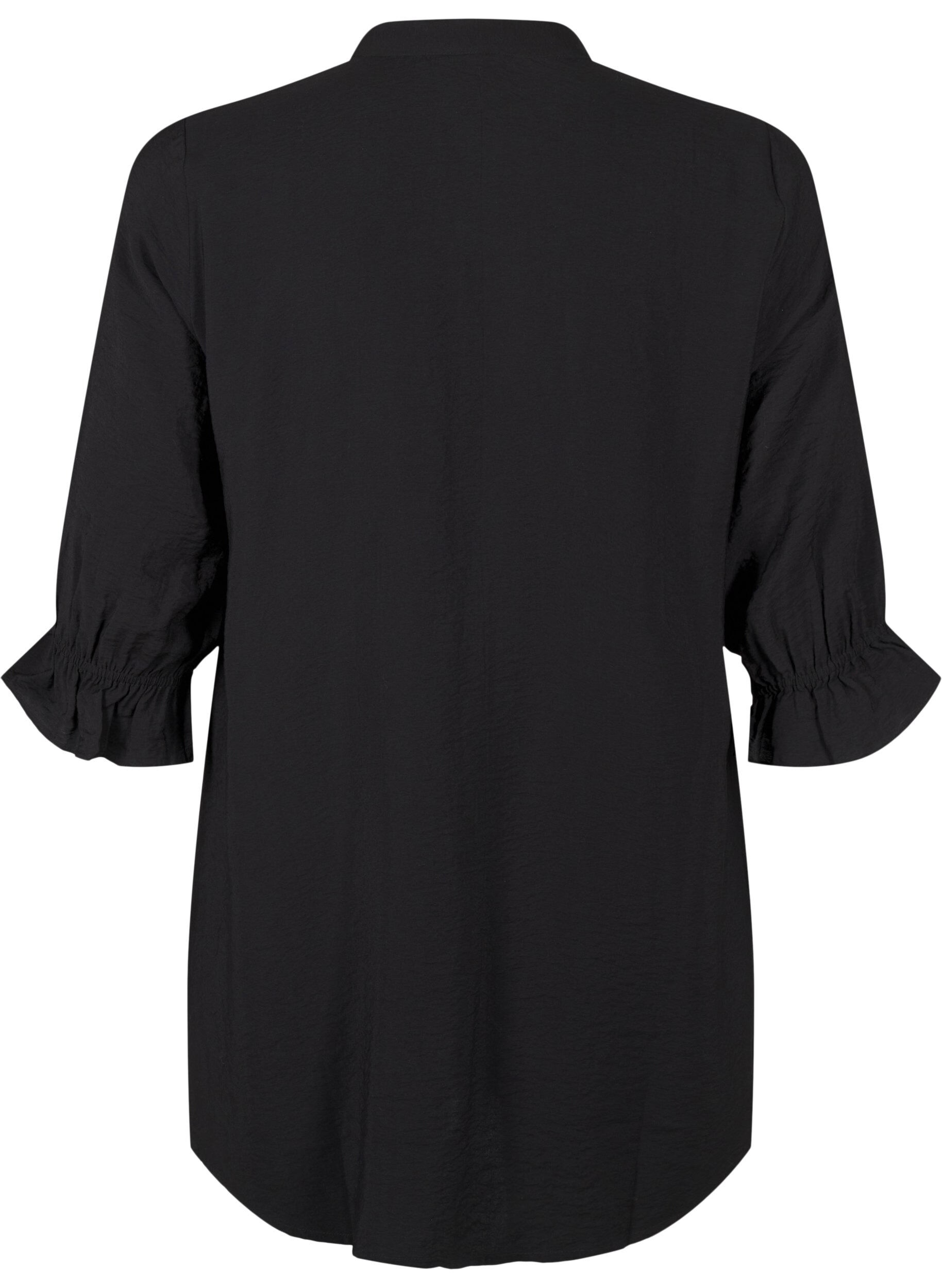 Zizzifashion Long viscose shirt with lace detail, Black, Packshot image number 1