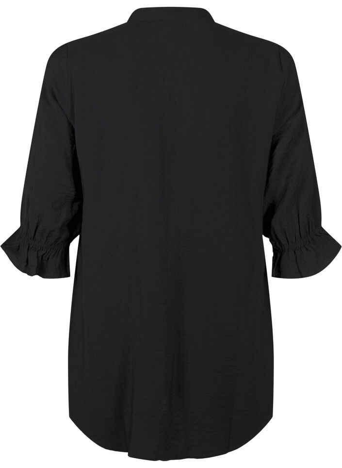 Long viscose shirt with lace detail, Black, Packshot image number 1