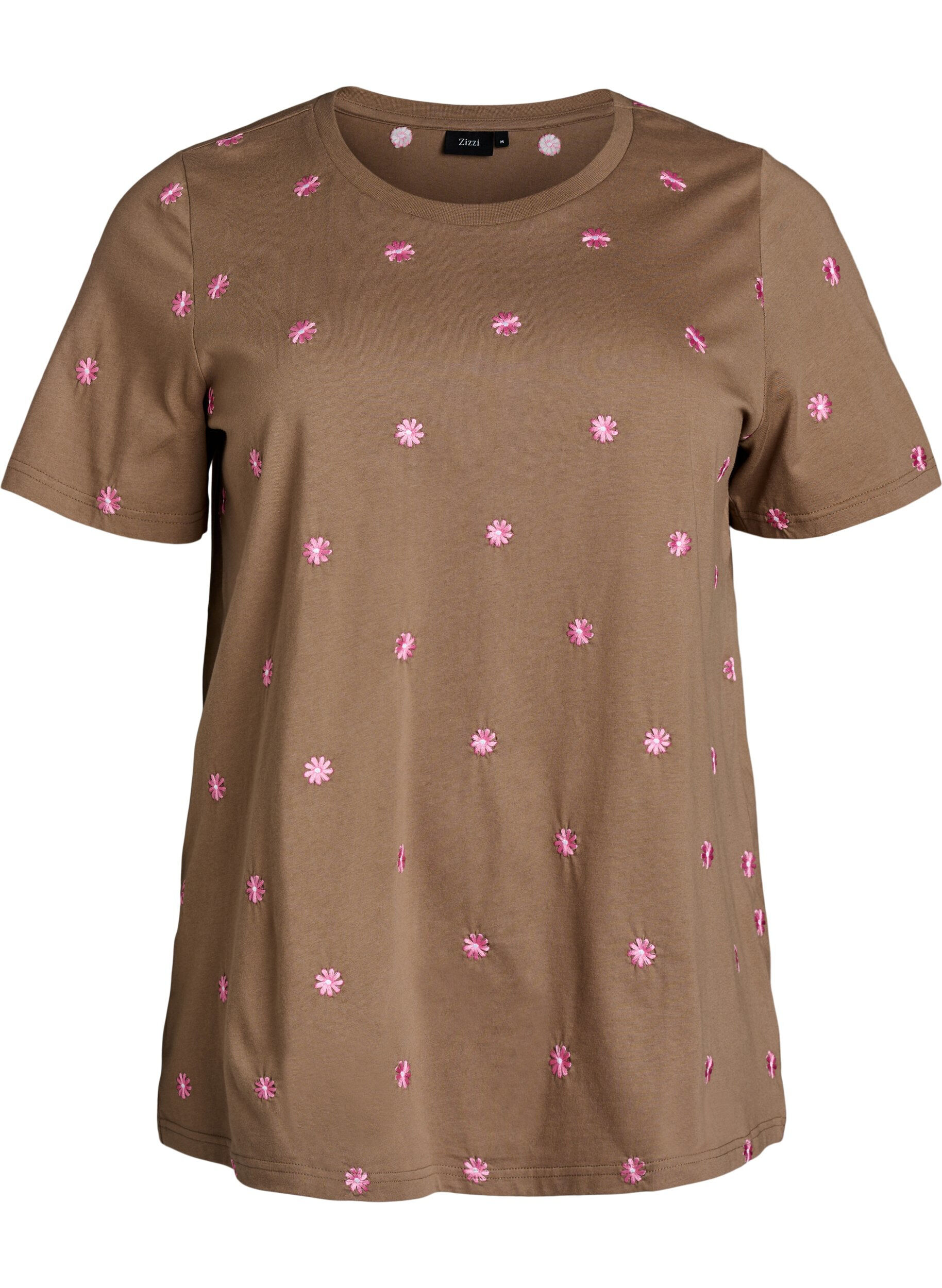ZizzifashionT-shirt in organic cotton with embroidered motifs, Brown, Packshot image number 0