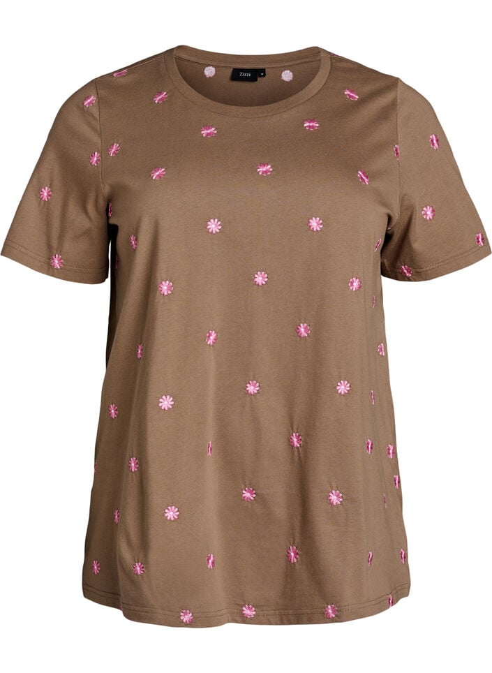 T-shirt in organic cotton with embroidered motifs, Brown, Packshot image number 0