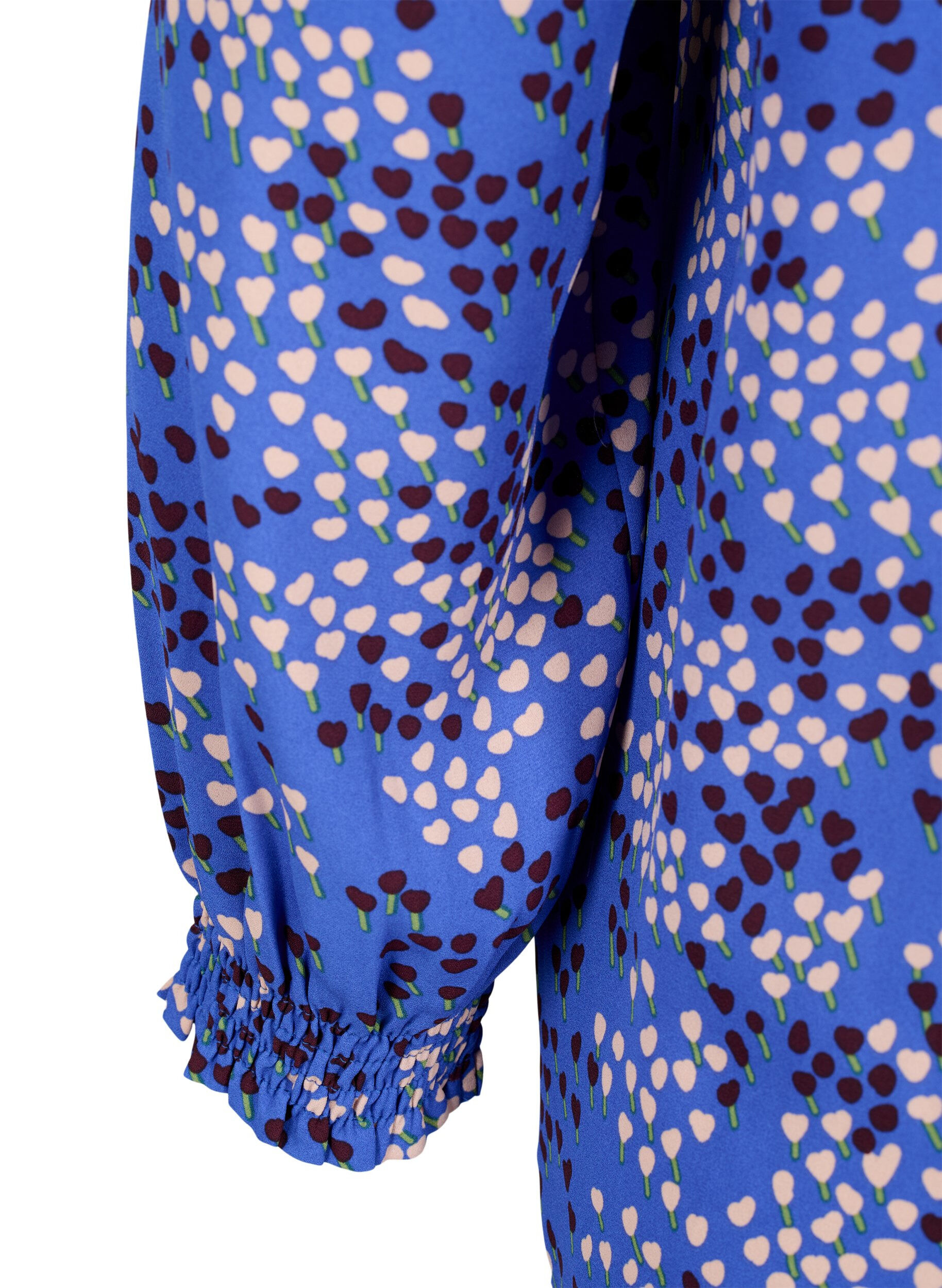 Zizzifashion FLASH - Long sleeved blouse with smock and print, Dazzling Blue AOP, Packshot image number 3