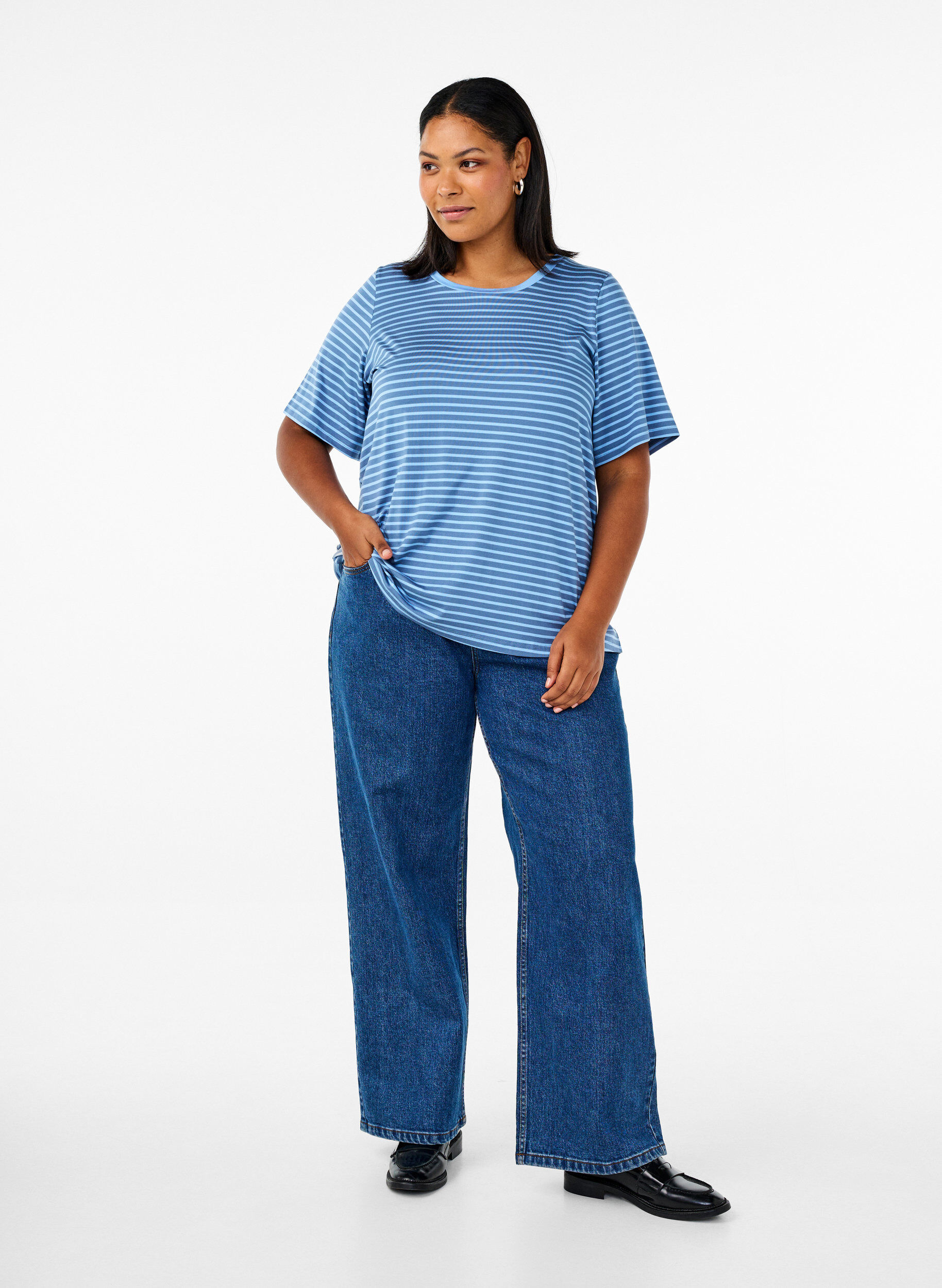 Zizzifashion T-shirt with TENCEL&trade; Lyocell and stripes, Blue, Model image number 1