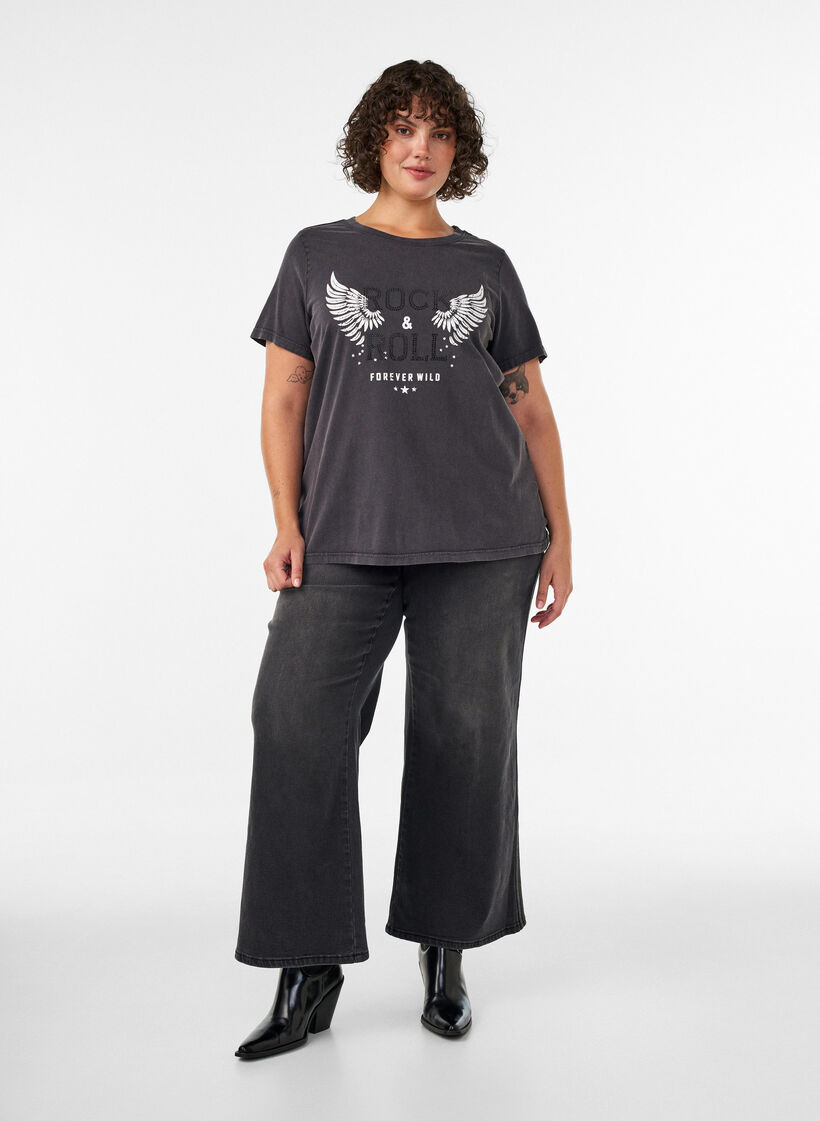 Organic cotton t-shirt with print, Black, Model image number 1