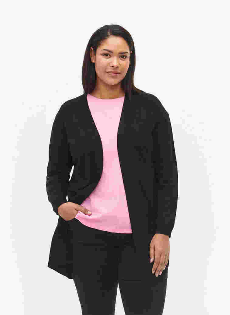 Long knitted cardigan in a viscose blend, Black, Model image number 0