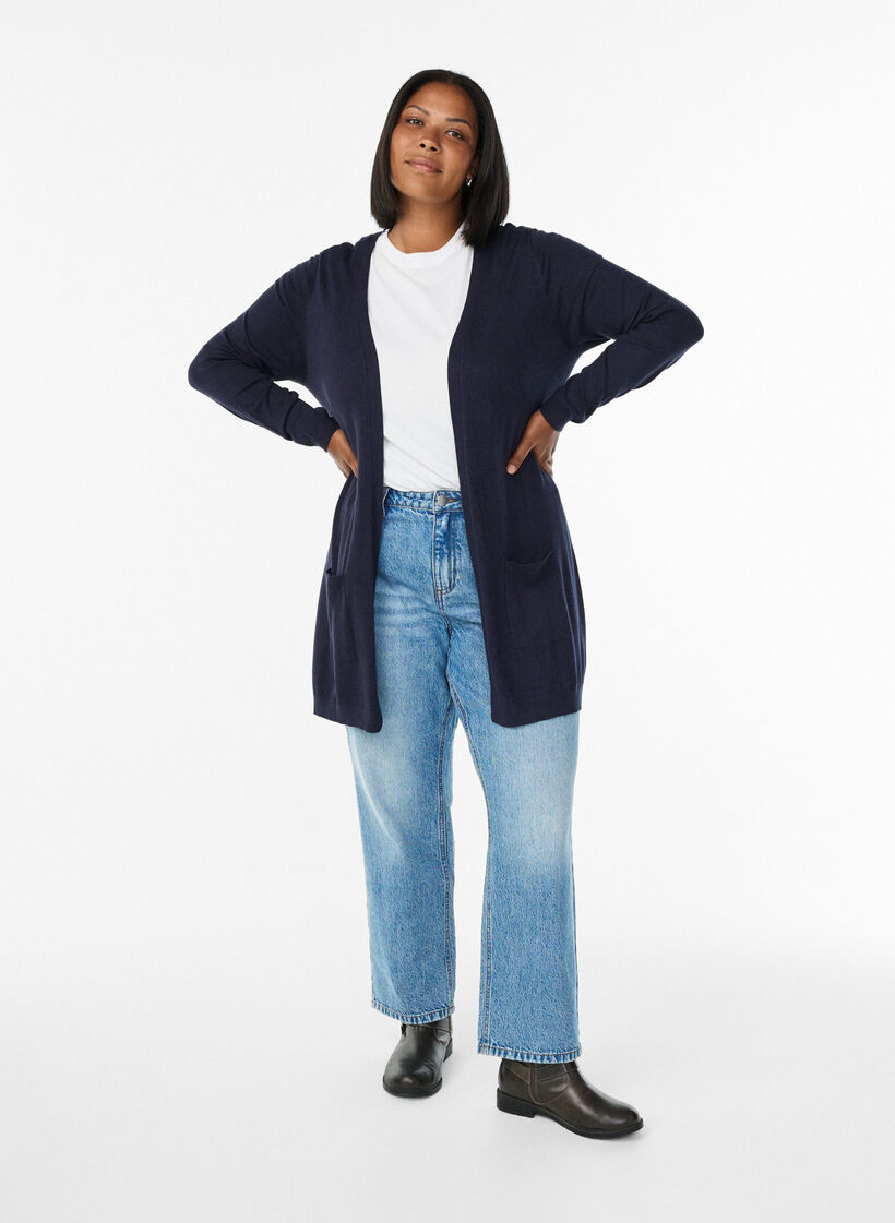 Long knitted cardigan in a viscose blend, Blue, Model image number 1