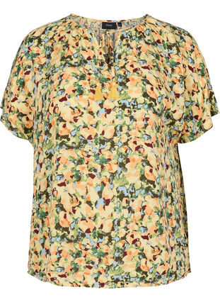Short sleeves blouse in viscose, Yellow  Summer AOP, Packshot image number 0