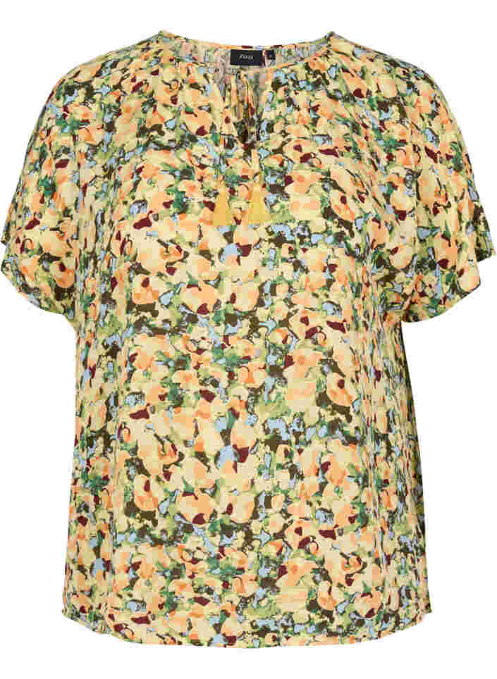 Short sleeves blouse in viscose, Yellow  Summer AOP, Packshot