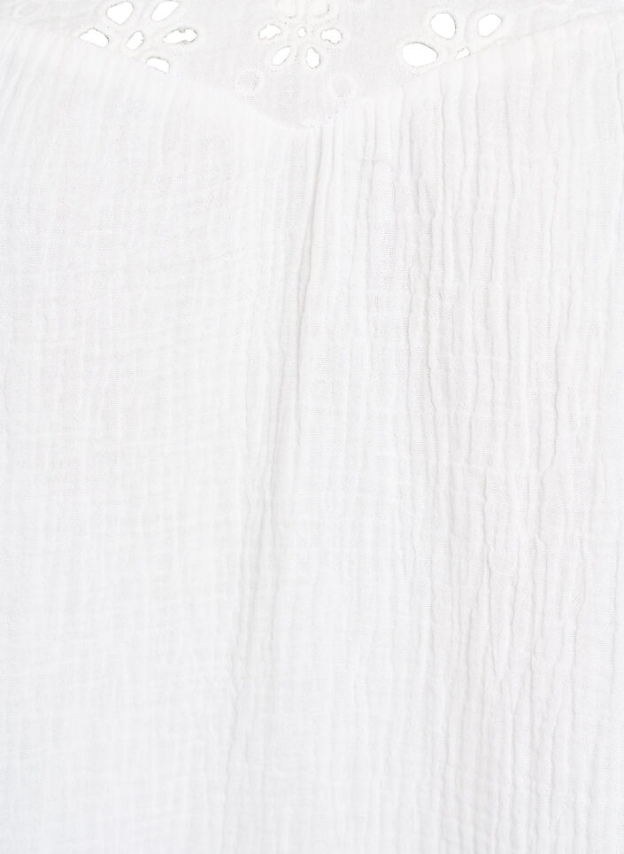 Blouse in cotton muslin with broderie anglaise and 1/2 sleeves, White, Packshot image number 2