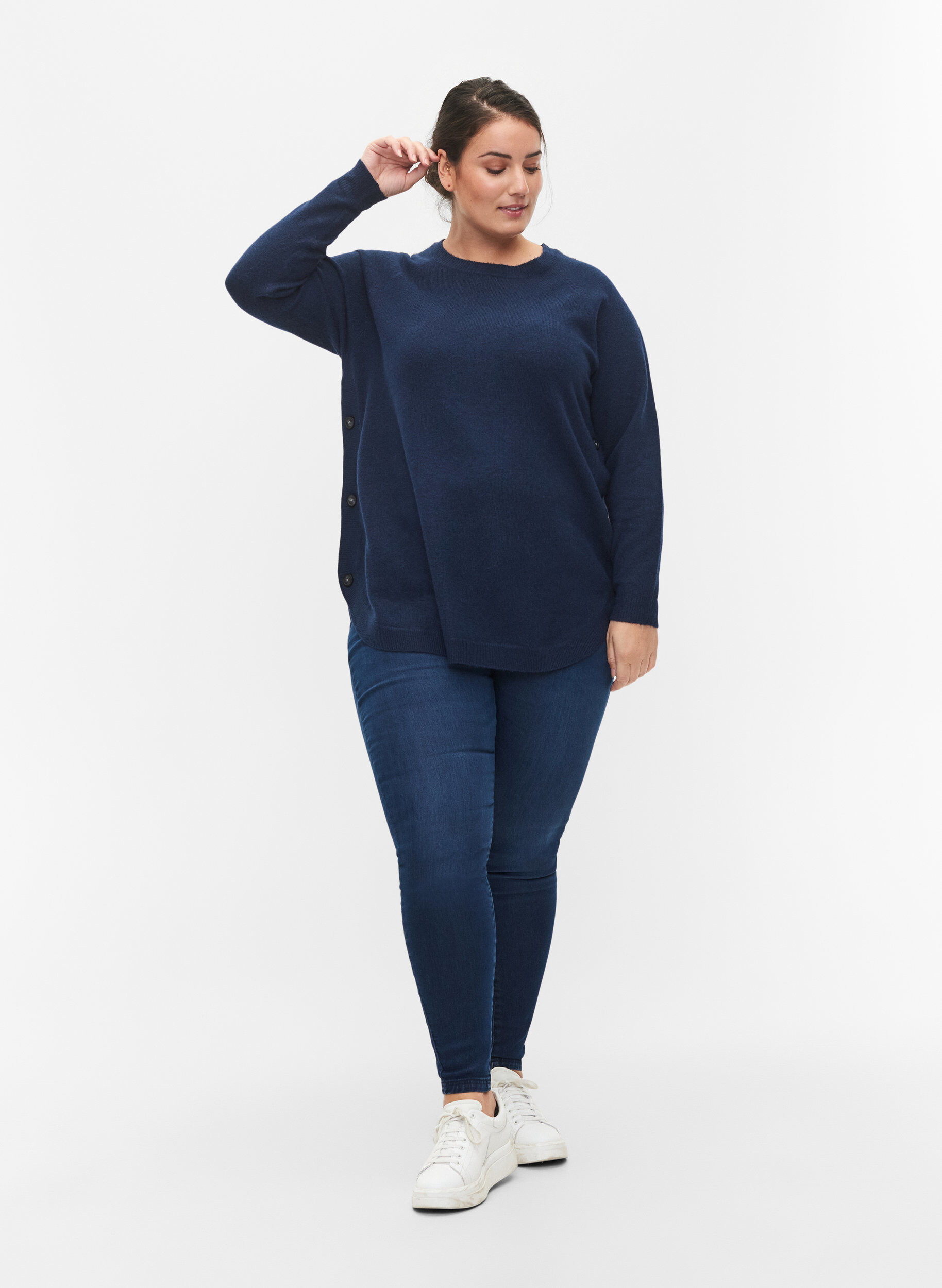 Zizzifashion Marled knitted sweater with button details, Navy Blazer Mel., Model image number 3