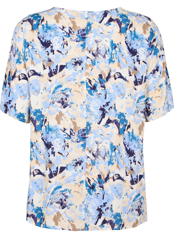 Short sleeve viscose Blouse with print, Blue, Packshot image number 1