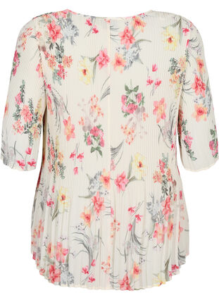 Pleated blouse in flower print, Sugar Swizzle Flower, Packshot image number 1