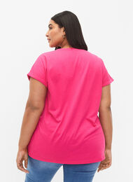 Short sleeved cotton blend t-shirt, Raspberry Sorbet, Model
