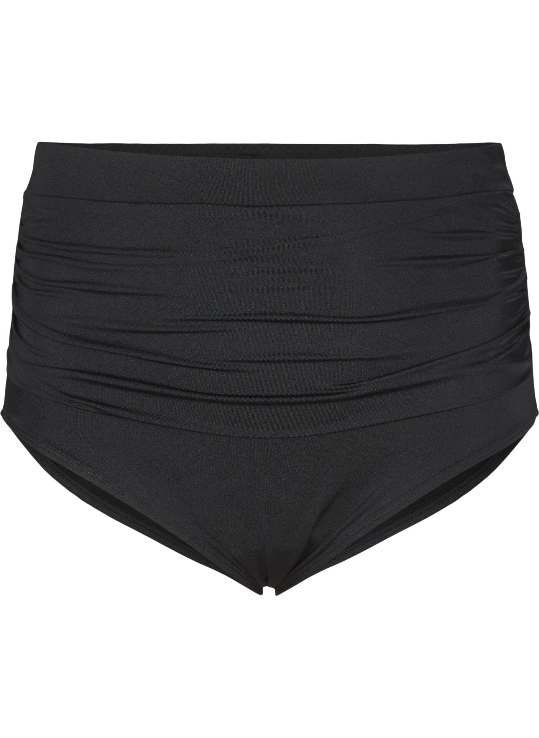 Zizzifashion High-waisted bikini bottoms with ruching, Black, Packshot image number 0