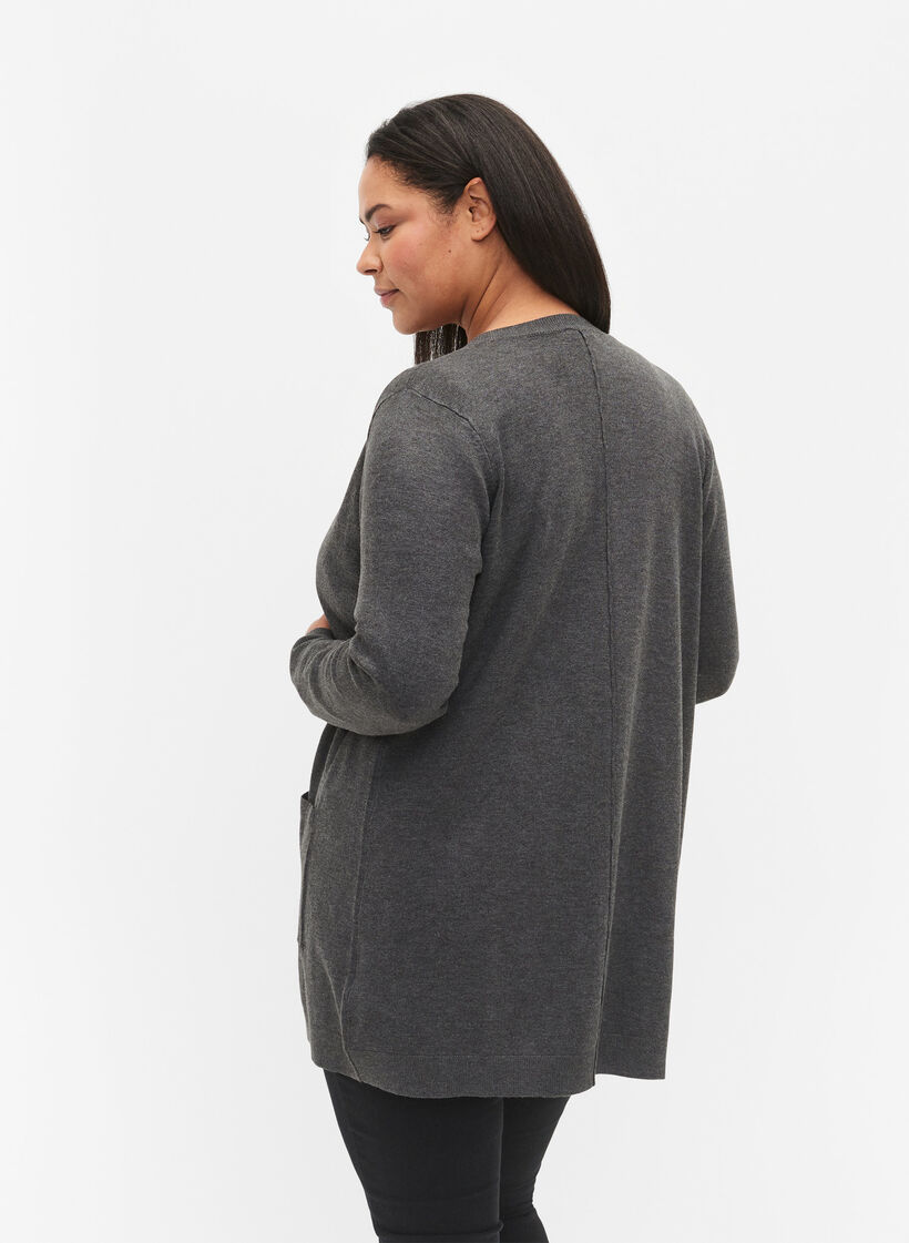 Long knitted cardigan in a viscose blend, Dark Grey, Model image number 2