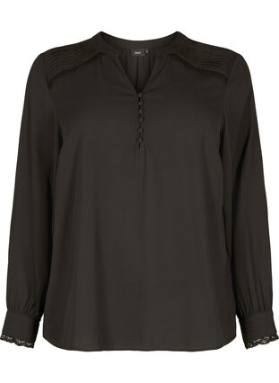 Long-sleeved blouse with v-neck, Black, Packshot image number 0