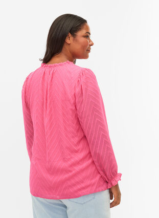 Blouse with long sleeves and frill details, Shocking Pink, Model image number 1