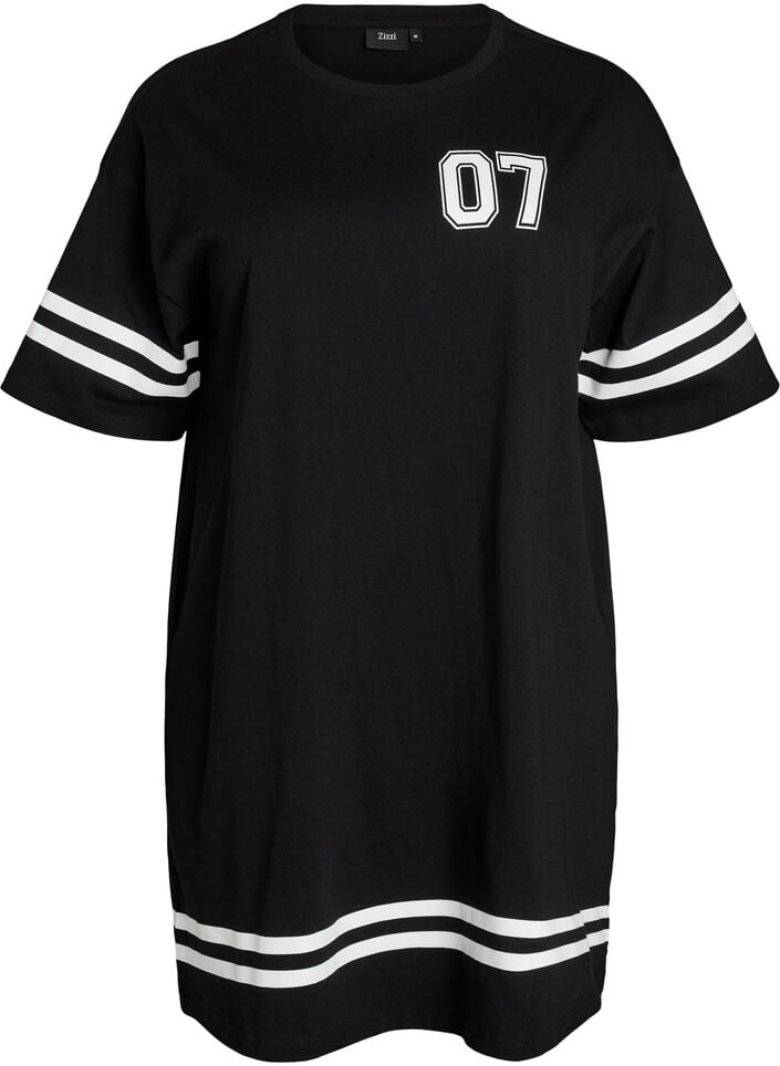 Short T-shirt dress with sporty details, Black, Packshot image number 0