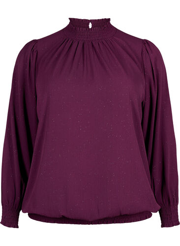 FLASH - Long sleeved blouse with smock and glitter	, Purple w. Silver, Packshot image number 0