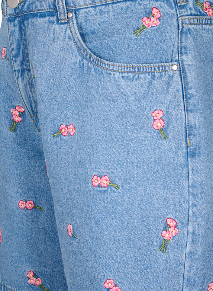 Denim shorts with embroidered flowers, Light Blue, Packshot image number 2