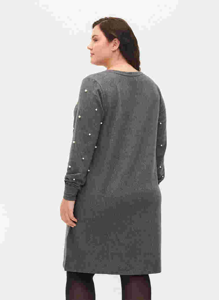 Long sleeve dress with pearl details, Dark Grey Melange, Model image number 1