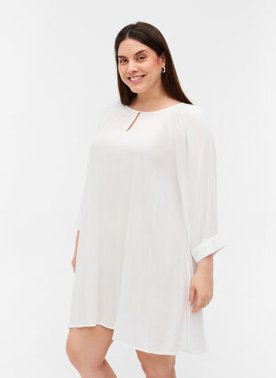 Viscose tunic with 3/4 sleeves, Bright White, Model image number 0