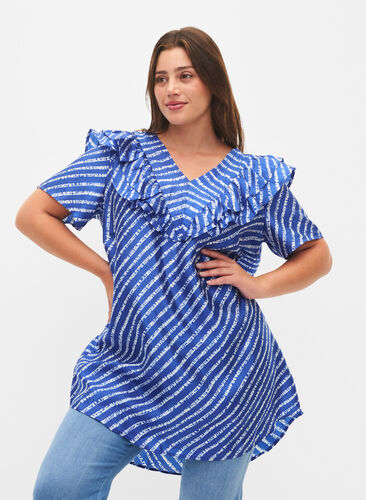 Striped tunic with frills, S.T.W./White Stripes, Model image number 0