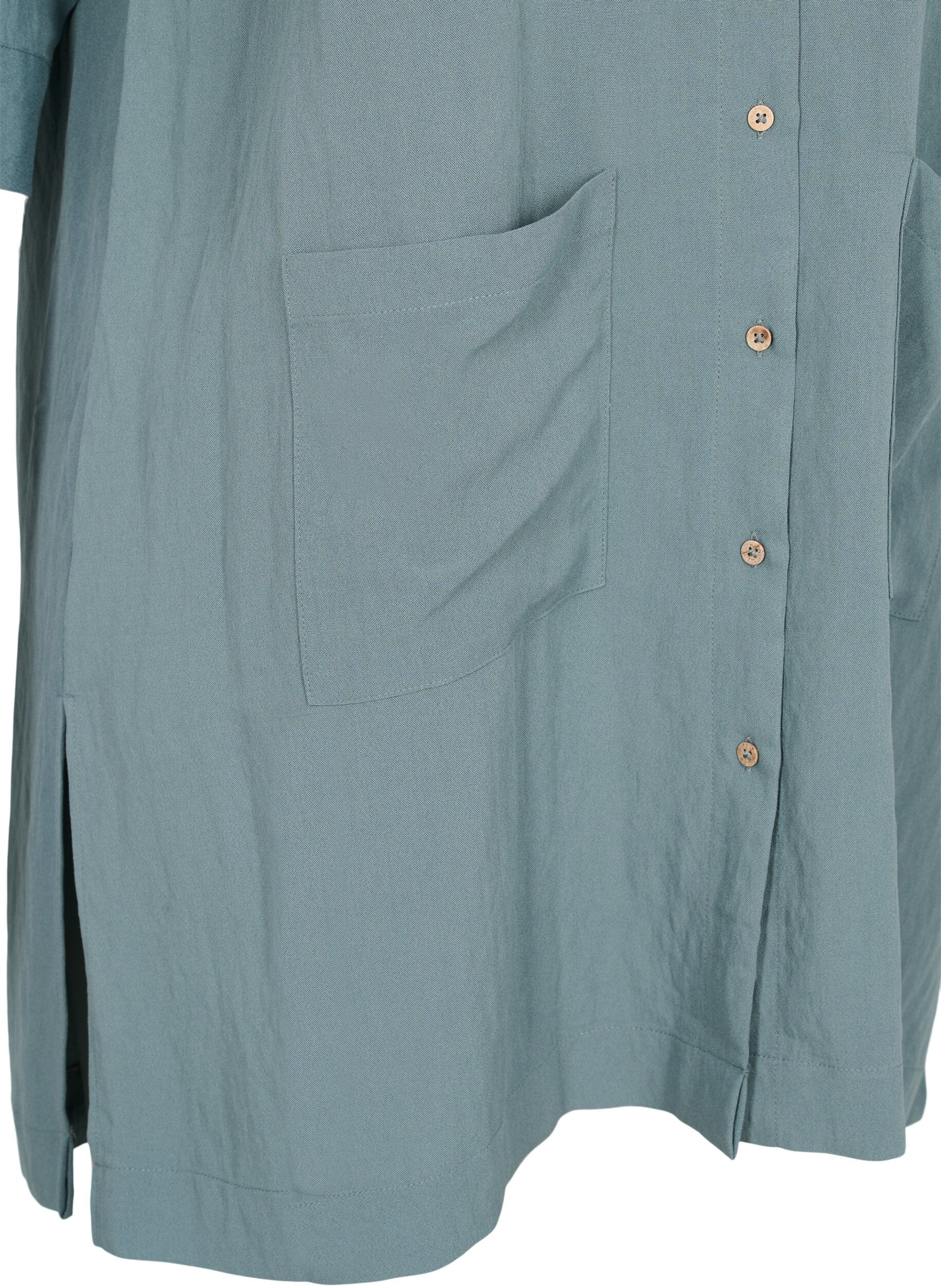 Zizzifashion Long viscose shirt with pockets and 3/4 sleeves, Balsam Green, Packshot image number 3