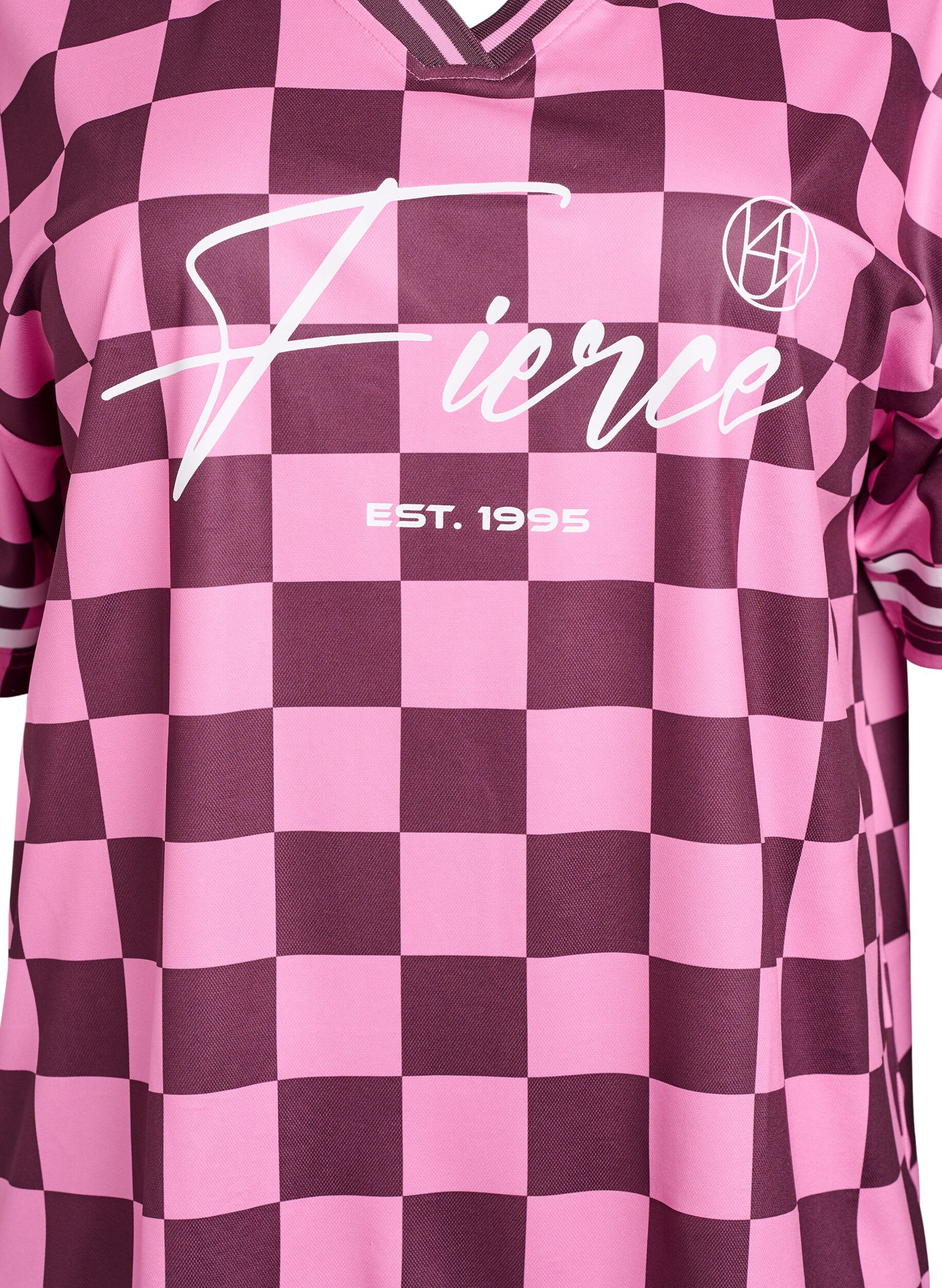 Zizzifashion Sporty T-shirt with checks and text print, Red, Packshot image number 2