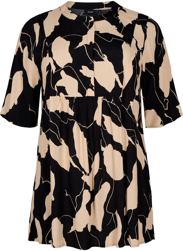 Printed tunic in viscose, Black AOP, Packshot image number 0