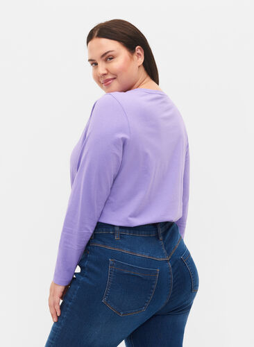 Basic cotton blouse 2-pack, Paisley Purple/Black, Model image number 1