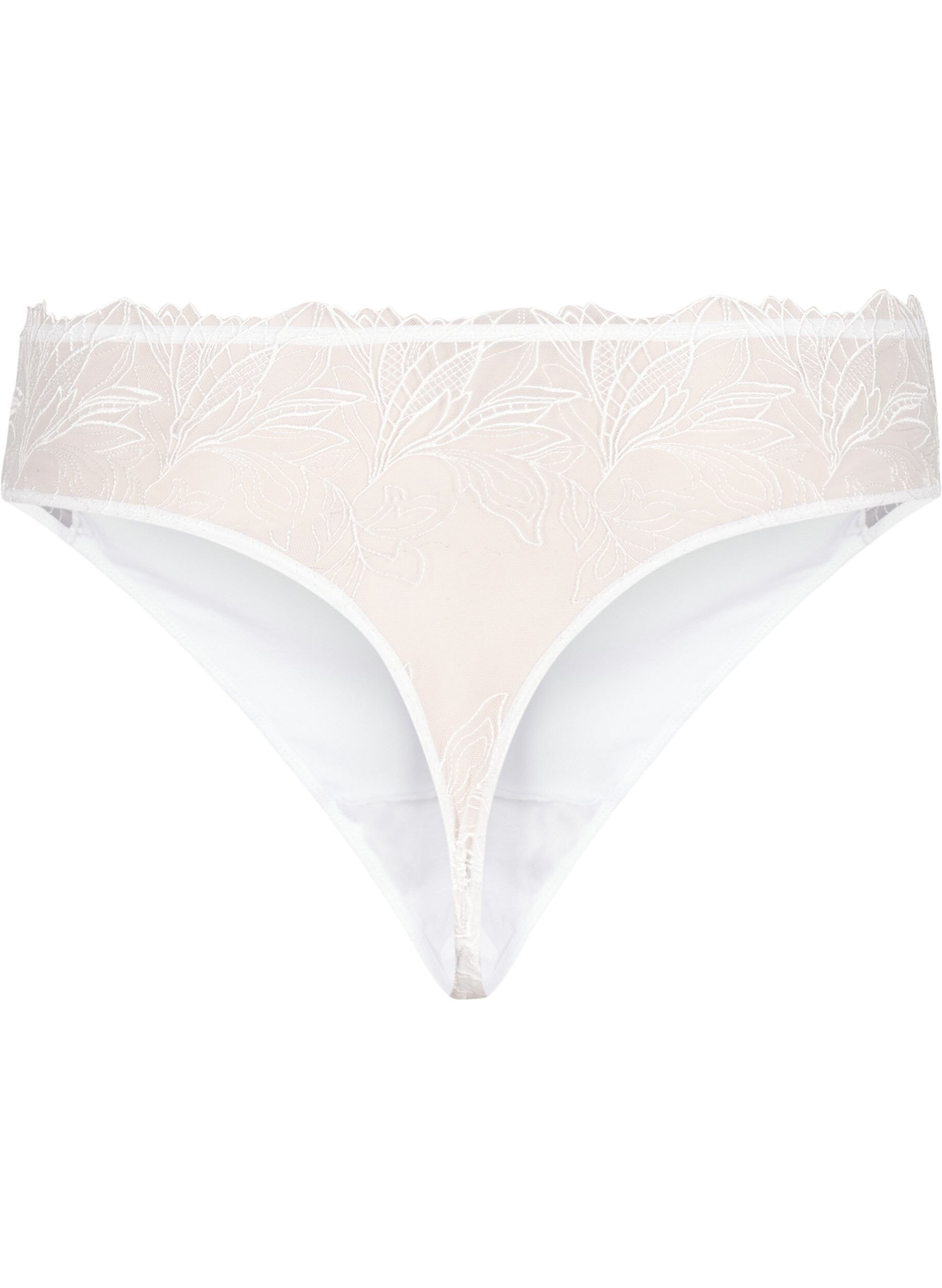 Zizzifashion Microfiber thong with lace, White, Packshot image number 1