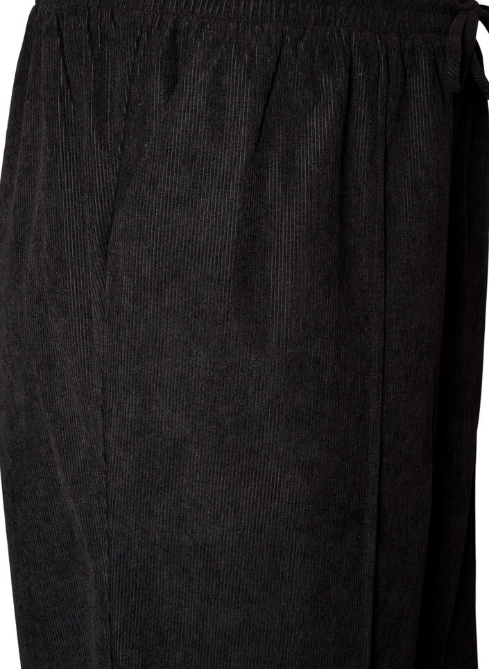 Corduroy trousers with wide legs and a high waist, Black, Packshot image number 2